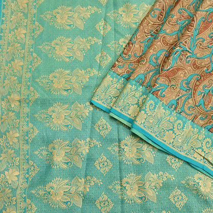 Indian Vintage Sari Brown & Green 100% Pure Silk Printed Woven Saree 5yd Sewing Craft Fabric Soft Dress Designing for Crafting Quilting