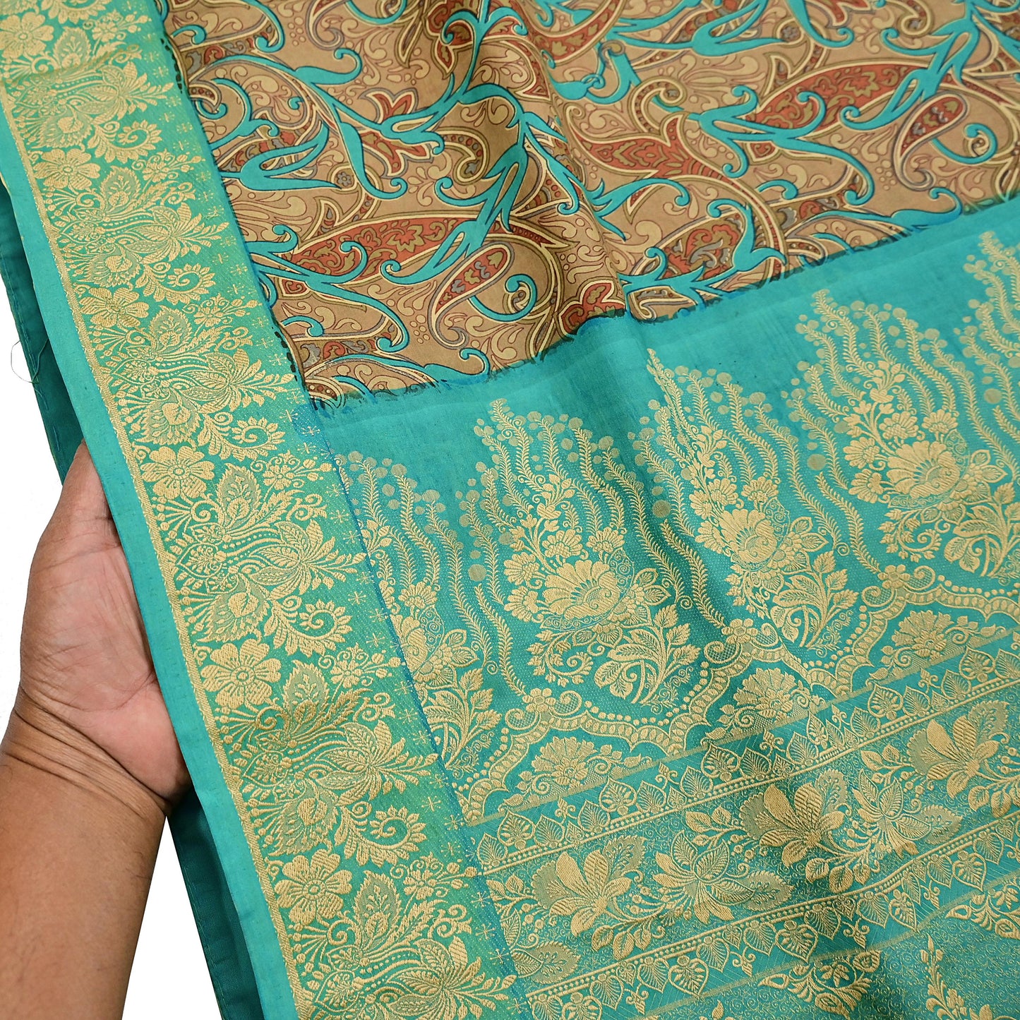 Indian Vintage Sari Brown & Green 100% Pure Silk Printed Woven Saree 5yd Sewing Craft Fabric Soft Dress Designing for Crafting Quilting