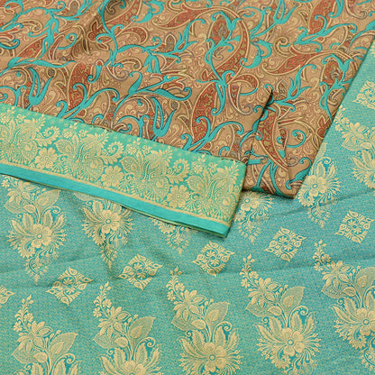 Indian Vintage Sari Brown & Green 100% Pure Silk Printed Woven Saree 5yd Sewing Craft Fabric Soft Dress Designing for Crafting Quilting