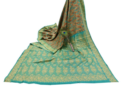 Indian Vintage Sari Brown & Green 100% Pure Silk Printed Woven Saree 5yd Sewing Craft Fabric Soft Dress Designing for Crafting Quilting