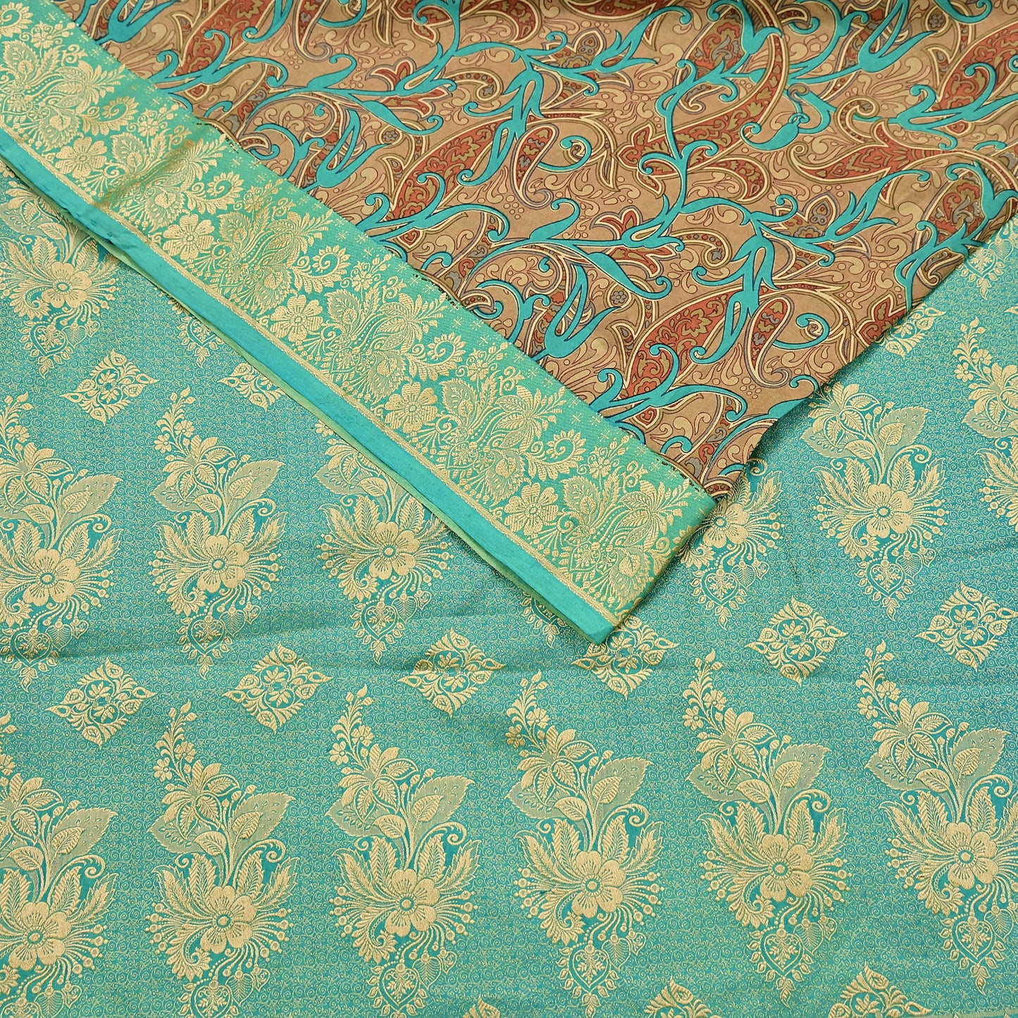 Indian Vintage Sari Brown & Green 100% Pure Silk Printed Woven Saree 5yd Sewing Craft Fabric Soft Dress Designing for Crafting Quilting