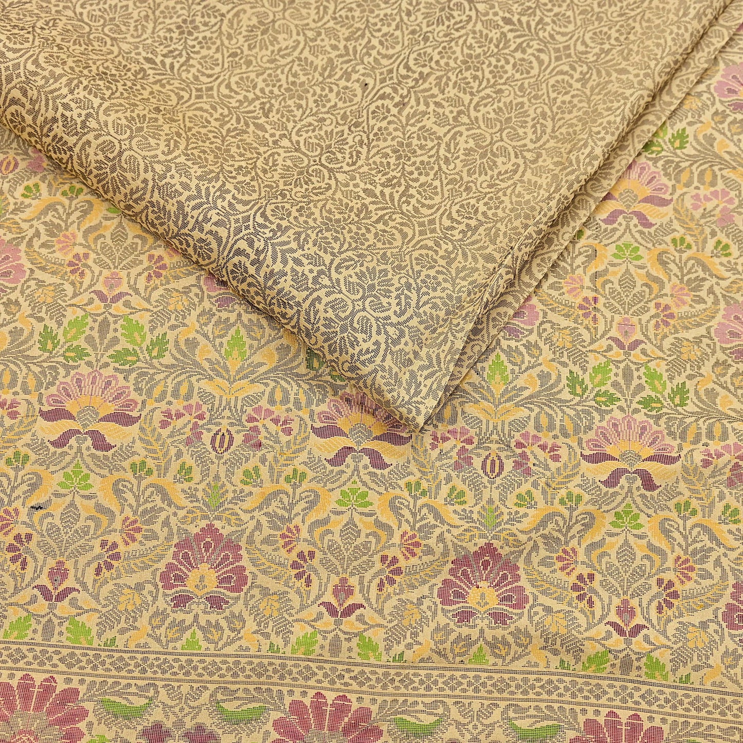 Indian Vintage Sari Beige 100% Pure Silk Hand Woven Sarees Craft Fabric 5Yd Ethnic Sewing Dress making Crafting Quilting Upcycle