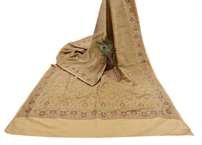 Indian Vintage Sari Beige 100% Pure Silk Hand Woven Sarees Craft Fabric 5Yd Ethnic Sewing Dress making Crafting Quilting Upcycle