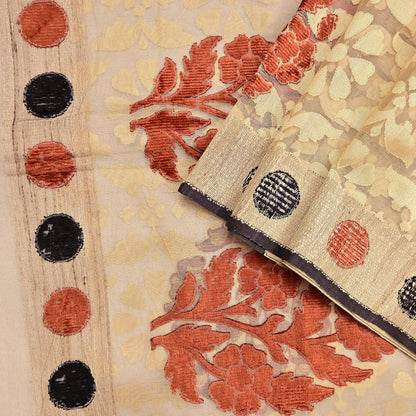 Indian Vintage Sarees Beige Pure Cotton Hand Woven Jamdani Sari 5yd Ethnic Floral Craft Fabric Dress making Upcycle Crafting Quilting
