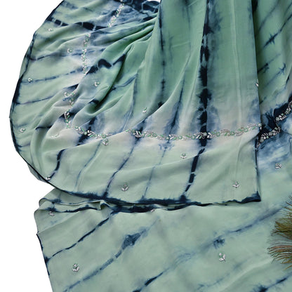 Indian Vintage Saree Pure Crepe Silk Hand Embroidered Tie-Dye Sari Fabric 5yard Sewing Craft Fabric Ethnic Dressmaking Crafting Zardozi Zari
