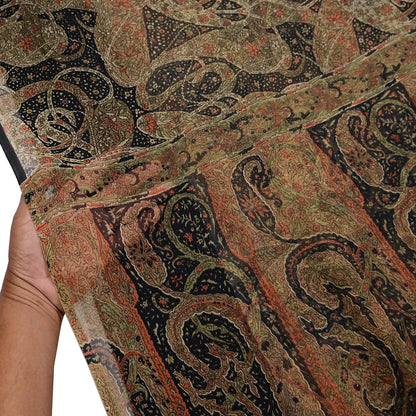 Indian Vintage Black Pure Chiffon Silk Saree Printed Floral Design 5 Yards Sheer Soft Fabric for Sewing, Dressmaking,