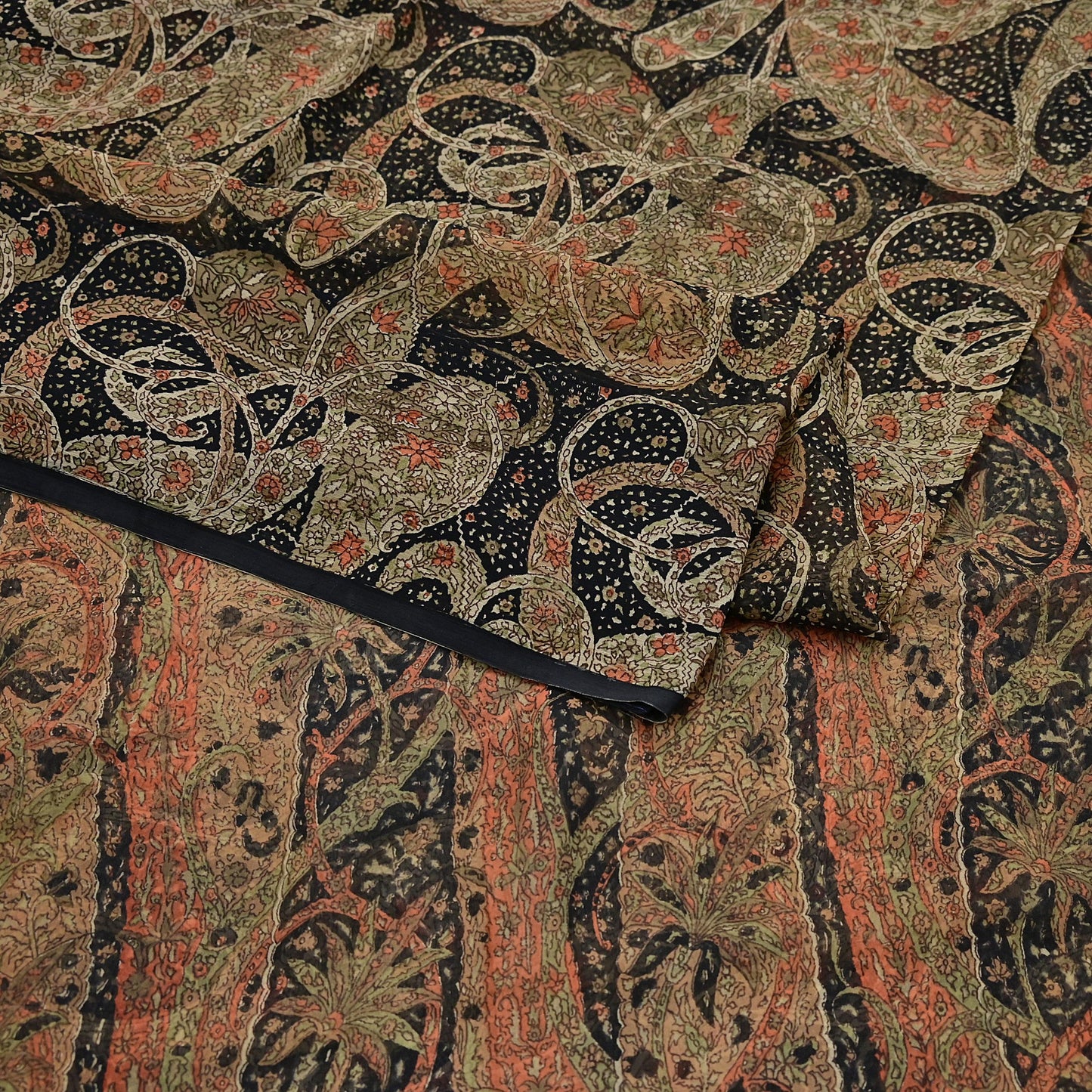 Indian Vintage Black Pure Chiffon Silk Saree Printed Floral Design 5 Yards Sheer Soft Fabric for Sewing, Dressmaking,