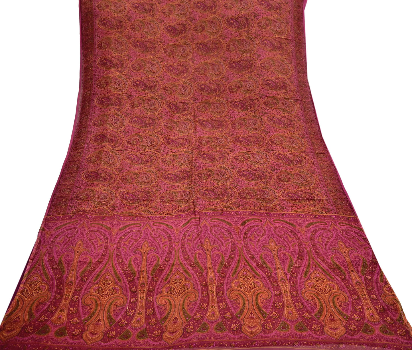 Indian Vintage Purple Pure Chiffon Silk Saree Printed Floral Design 5 Yards Sheer Soft Fabric for Sewing, Dressmaking,