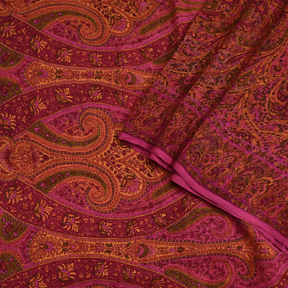 Indian Vintage Purple Pure Chiffon Silk Saree Printed Floral Design 5 Yards Sheer Soft Fabric for Sewing, Dressmaking,