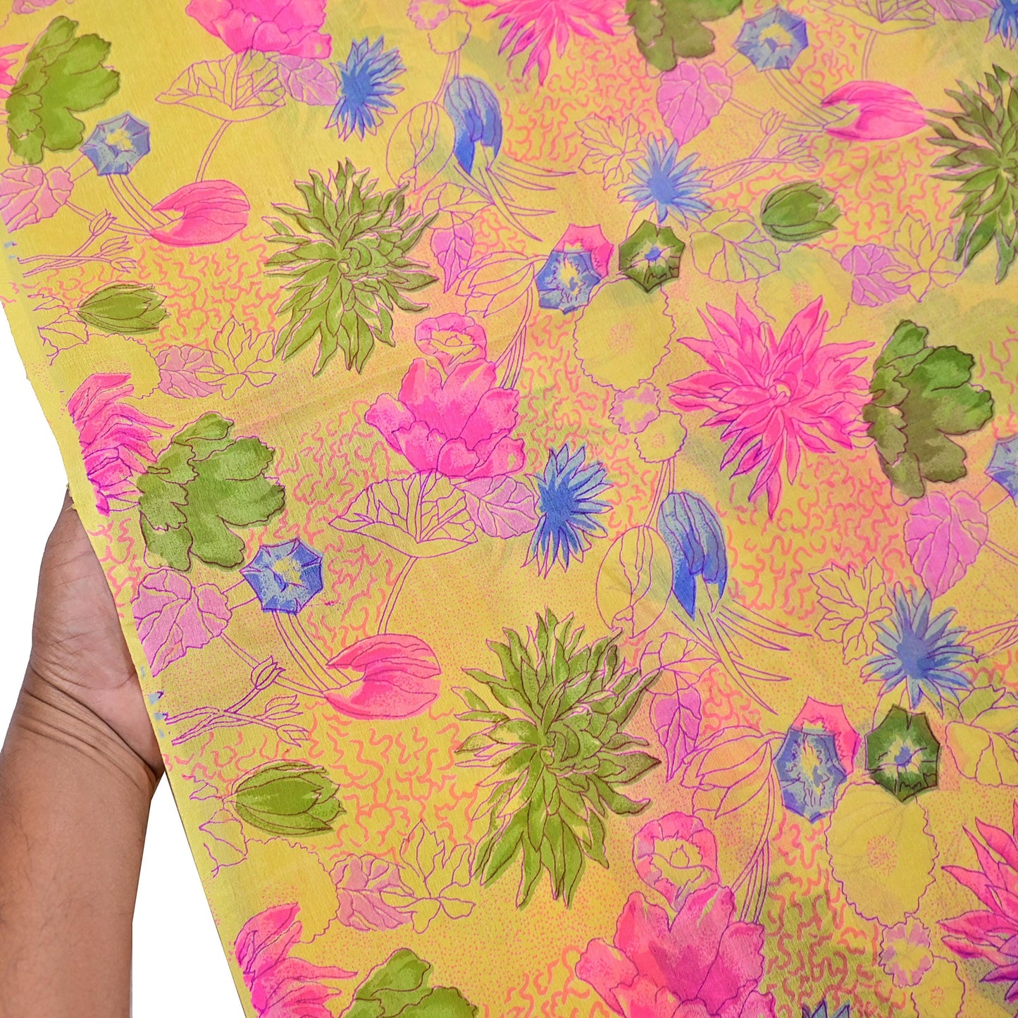 Indian Vintage Sari Yellow Pure Silk Printed Saree 6yd Sewing Craft Fabric DressMaking Soft