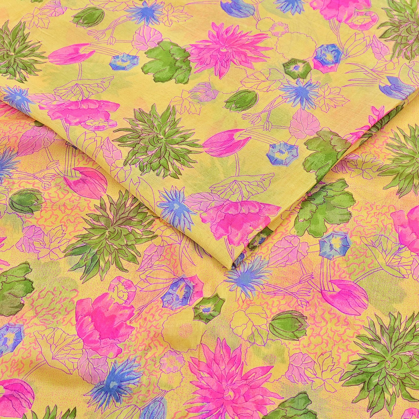 Indian Vintage Sari Yellow Pure Silk Printed Saree 6yd Sewing Craft Fabric DressMaking Soft