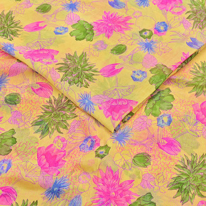 Indian Vintage Sari Yellow Pure Silk Printed Saree 6yd Sewing Craft Fabric DressMaking Soft