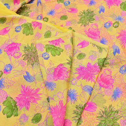 Indian Vintage Sari Yellow Pure Silk Printed Saree 6yd Sewing Craft Fabric DressMaking Soft