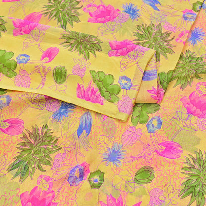 Indian Vintage Sari Yellow Pure Silk Printed Saree 6yd Sewing Craft Fabric DressMaking Soft