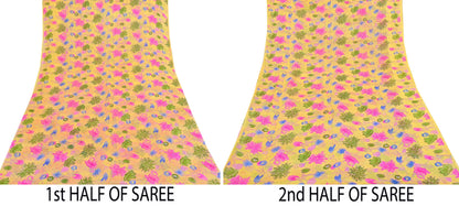 Indian Vintage Sari Yellow Pure Silk Printed Saree 6yd Sewing Craft Fabric DressMaking Soft