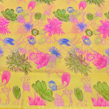 Indian Vintage Sari Yellow Pure Silk Printed Saree 6yd Sewing Craft Fabric DressMaking Soft