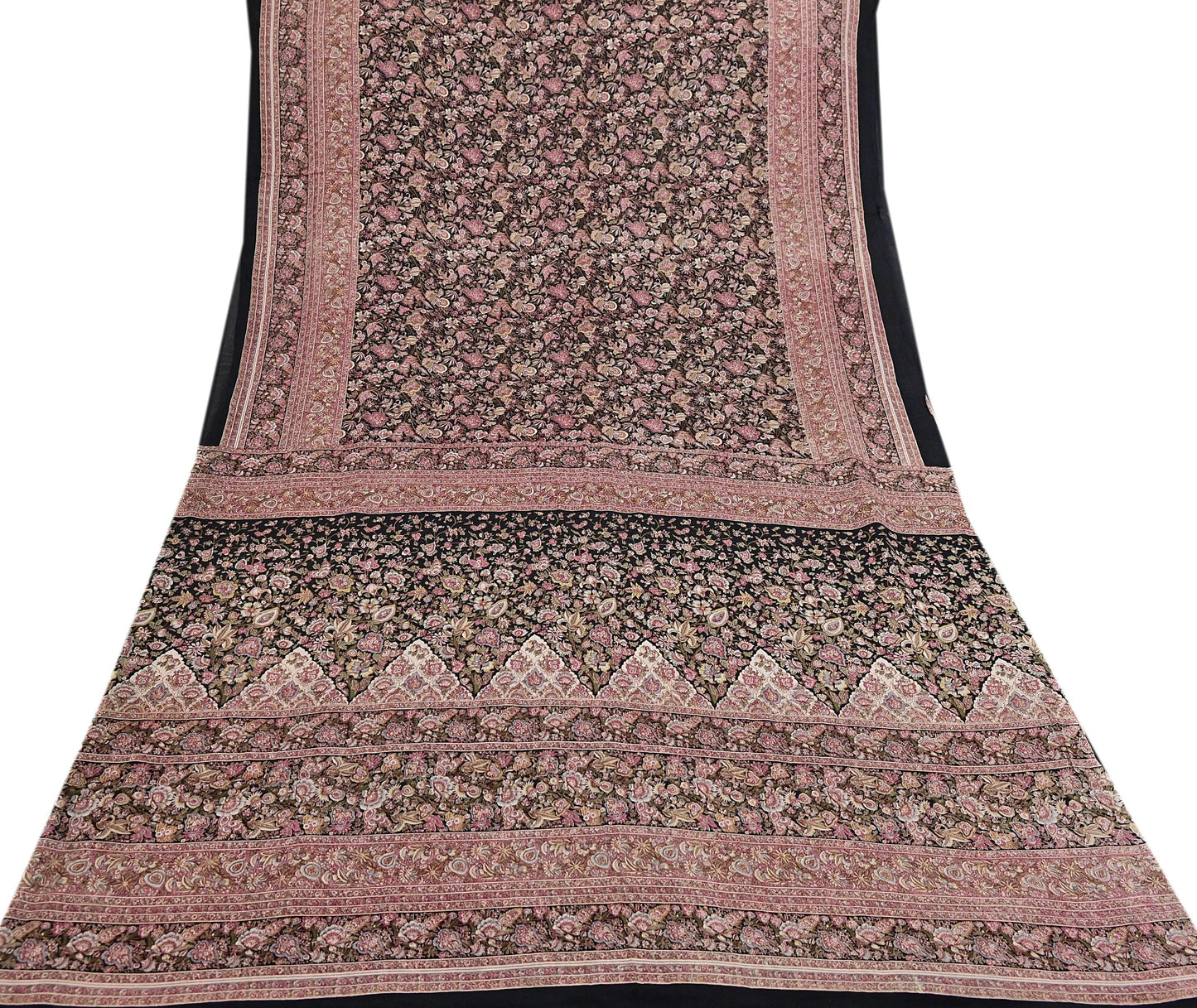 Vintage Sari Black Pure Silk Printed Saree Craft Fabric 6yard Sewing Floral Soft Dress Designing for Crafting Upcycle Quilting