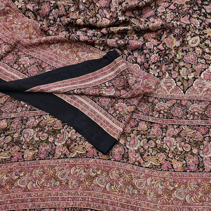 Vintage Sari Black Pure Silk Printed Saree Craft Fabric 6yard Sewing Floral Soft Dress Designing for Crafting Upcycle Quilting