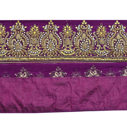 Indian Vintage Purple Sari Border Hand Embroidered 1yd Craft Trim Lace Sewing Sari Ribbon Pure Crepe silk  Sequins Zari