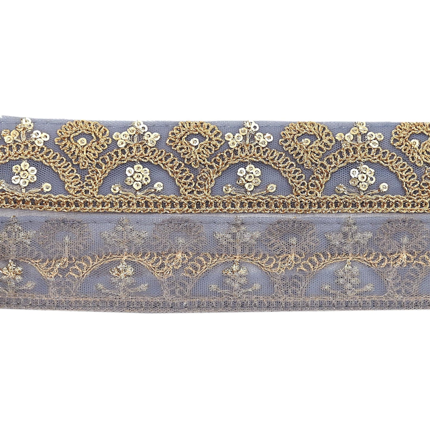 Indian New Net Gray Border 9Yd Embroidered Lace Trim Sewing Craft Ribbon Dress Decor