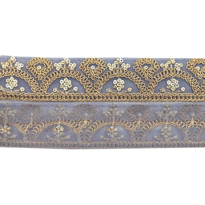 Indian New Net Gray Border 9Yd Embroidered Lace Trim Sewing Craft Ribbon Dress Decor