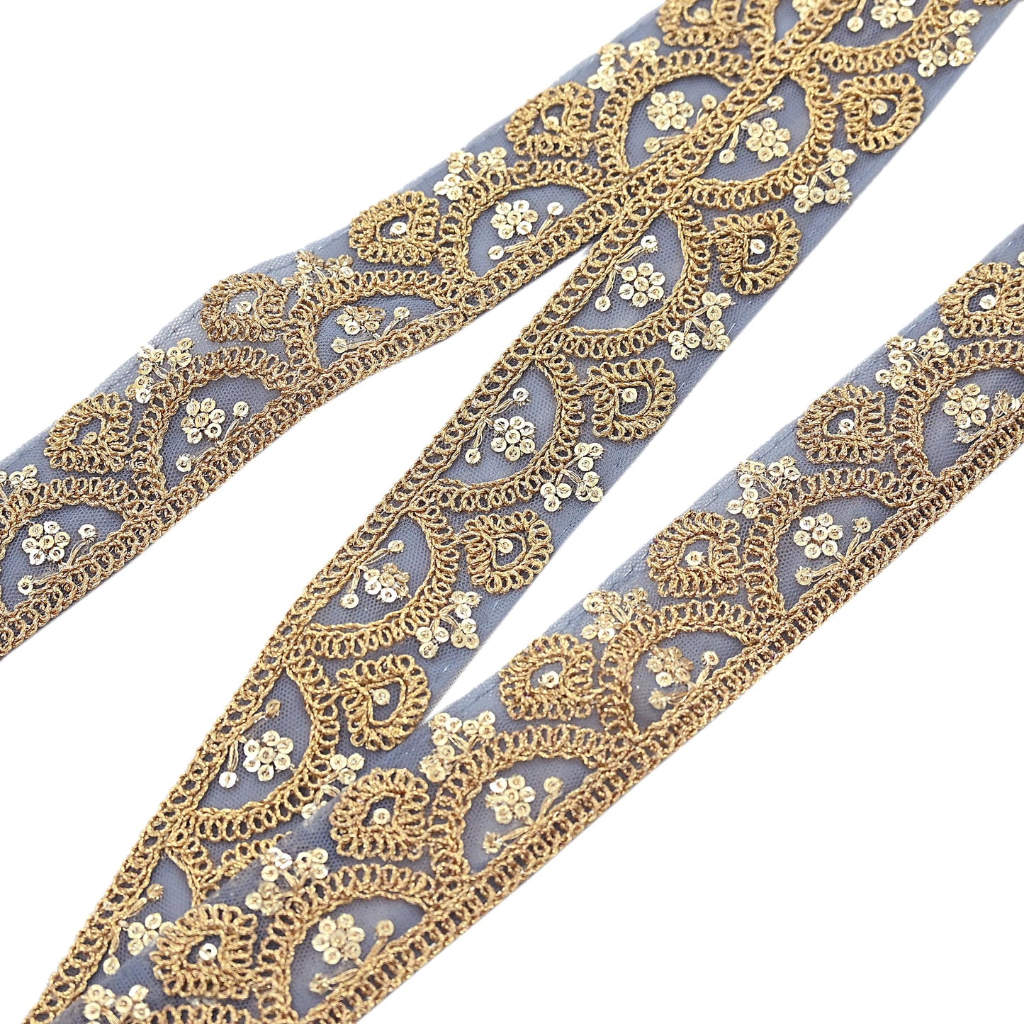 Indian New Net Gray Border 9Yd Embroidered Lace Trim Sewing Craft Ribbon Dress Decor