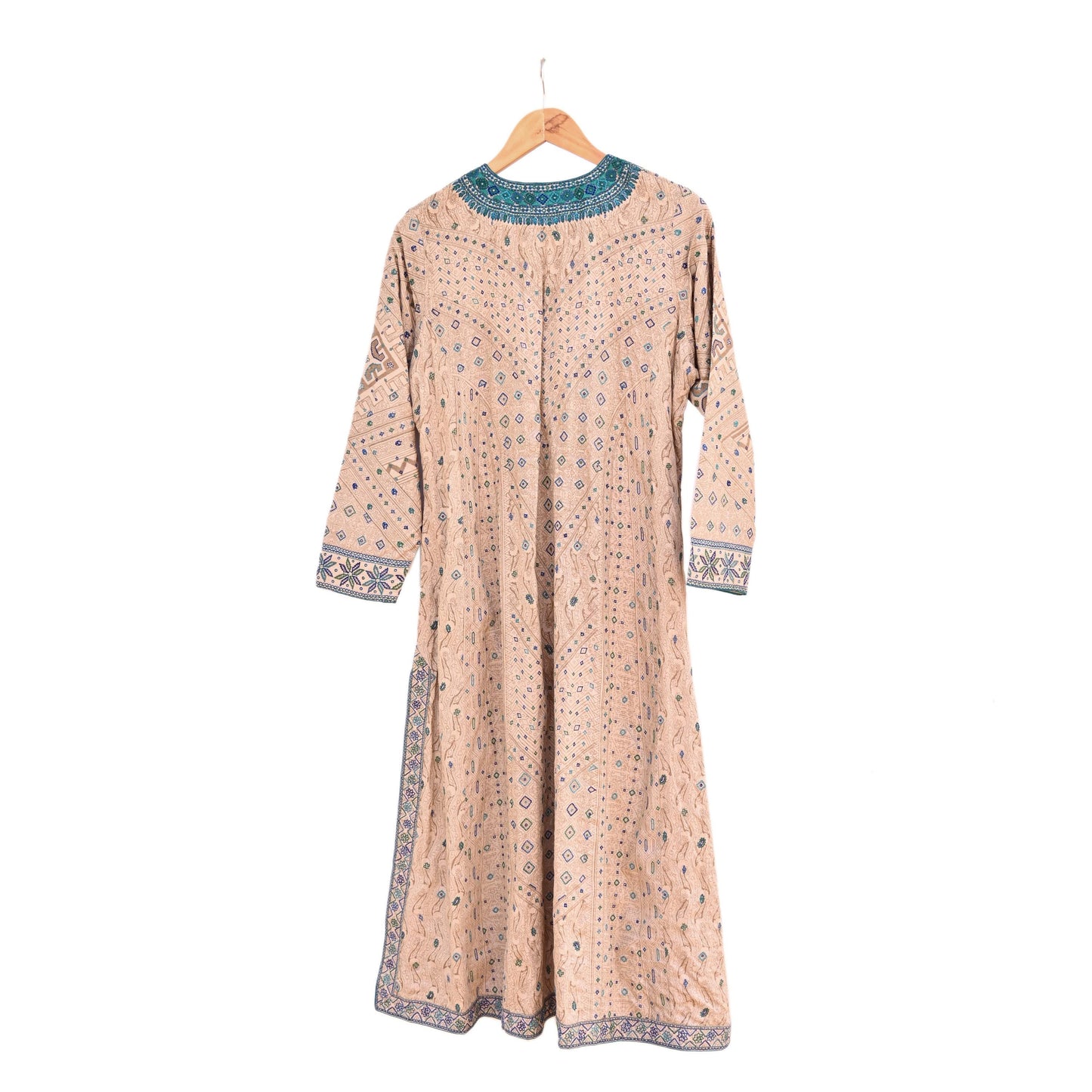 Indian Pre-Owned Vintage Ritu Kumar Beige Khadi Silk Suit Set Hand Embroidered Kurta Salwar Designer Ethnic Festive Wear