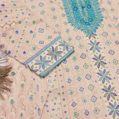 Indian Pre-Owned Vintage Ritu Kumar Beige Khadi Silk Suit Set Hand Embroidered Kurta Salwar Designer Ethnic Festive Wear