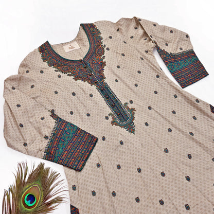 Indian Pre-Owned Vintage Ritu Kumar Beige Khadi Silk Suit Set Hand Embroidered Kurta Salwar Designer Ethnic Festive Wear