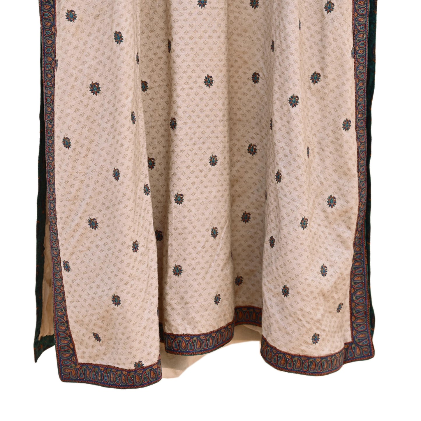 Indian Pre-Owned Vintage Ritu Kumar Beige Khadi Silk Suit Set Hand Embroidered Kurta Salwar Designer Ethnic Festive Wear