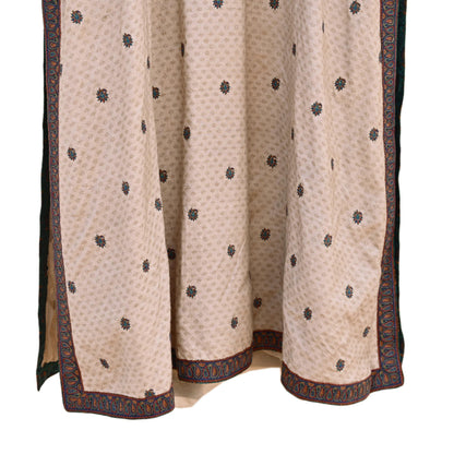 Indian Pre-Owned Vintage Ritu Kumar Beige Khadi Silk Suit Set Hand Embroidered Kurta Salwar Designer Ethnic Festive Wear