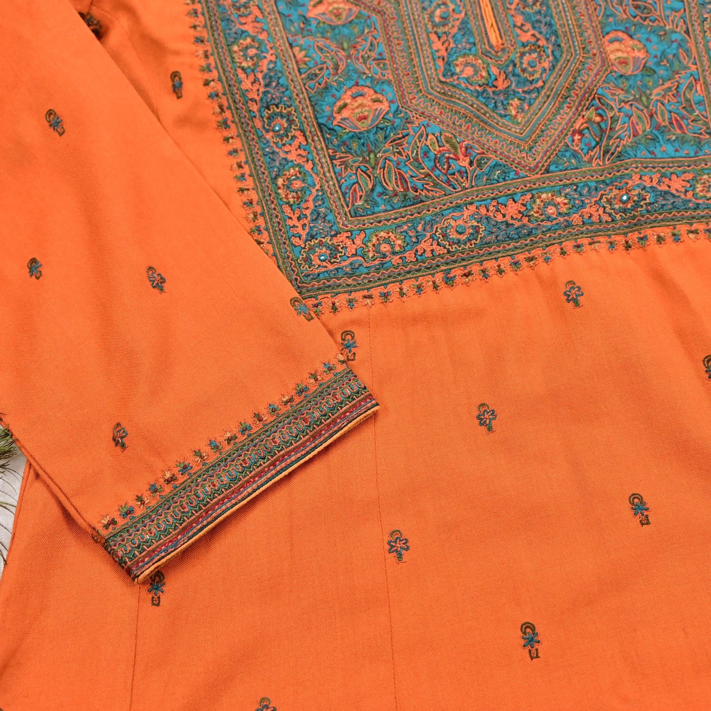 Indian Vintage Ritu Kumar Orange Pure Silk Long Kurta Hand Embroidered Designer Ethnic Festive Party Wear Tunic