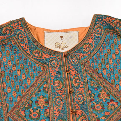 Indian Vintage Ritu Kumar Orange Pure Silk Long Kurta Hand Embroidered Designer Ethnic Festive Party Wear Tunic