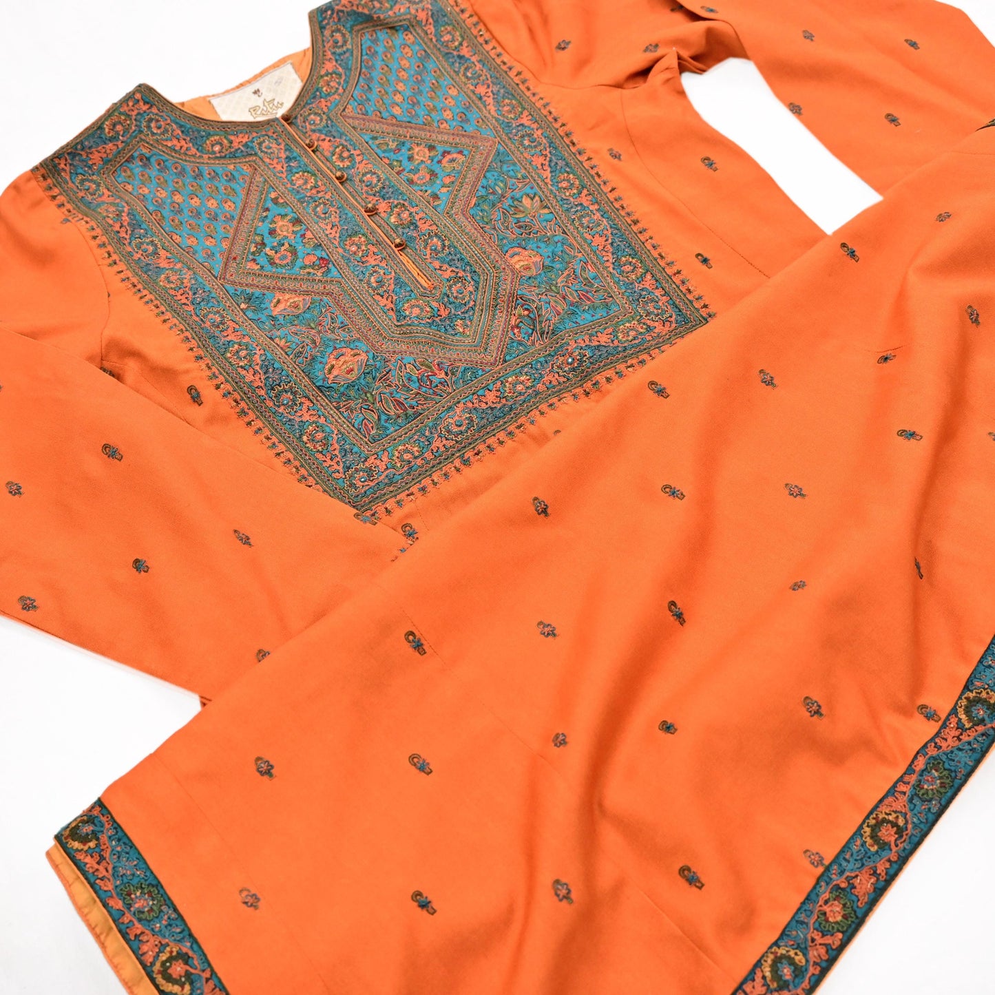 Indian Vintage Ritu Kumar Orange Pure Silk Long Kurta Hand Embroidered Designer Ethnic Festive Party Wear Tunic