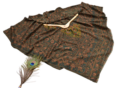 Indian Pre-Owned Green Pure Silk Hand Embroidered Printed Ritu Kumar Designer 3 Piece Suit Set (Kurta + Dupatta + Salwar)