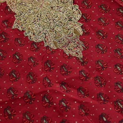Indian Pre-Owned Red Pure Silk Hand Embroidered Ritu Kumar Designer 2 Piece Suit Set (Kurta + Dupatta)