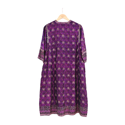 Indian Vintage Ritu Kumar Purple Pure Silk Long Kurta Hand Embroidered Designer Ethnic Festive Party Wear Tunic