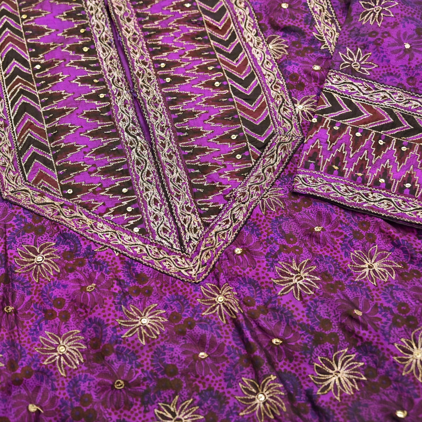 Indian Vintage Ritu Kumar Purple Pure Silk Long Kurta Hand Embroidered Designer Ethnic Festive Party Wear Tunic