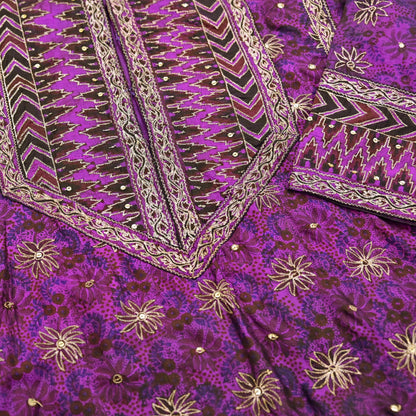 Indian Vintage Ritu Kumar Purple Pure Silk Long Kurta Hand Embroidered Designer Ethnic Festive Party Wear Tunic