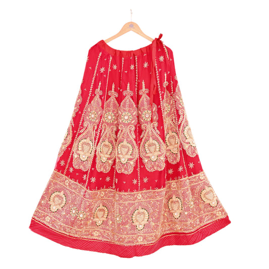 Indian Vintage Heavy Wedding Red Rajputana Phoshak skirt/Lehenga Pure Silk Hand Embroidered Bridal wear Ethnic Skirt Zardozi/ Dabka, Zari