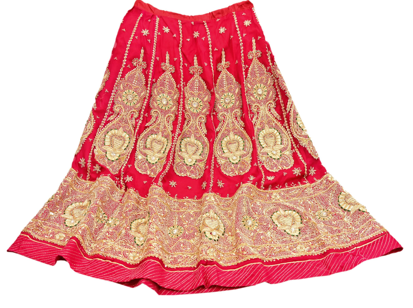 Indian Vintage Heavy Wedding Red Rajputana Phoshak skirt/Lehenga Pure Silk Hand Embroidered Bridal wear Ethnic Skirt Zardozi/ Dabka, Zari