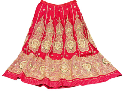 Indian Vintage Heavy Wedding Red Rajputana Phoshak skirt/Lehenga Pure Silk Hand Embroidered Bridal wear Ethnic Skirt Zardozi/ Dabka, Zari