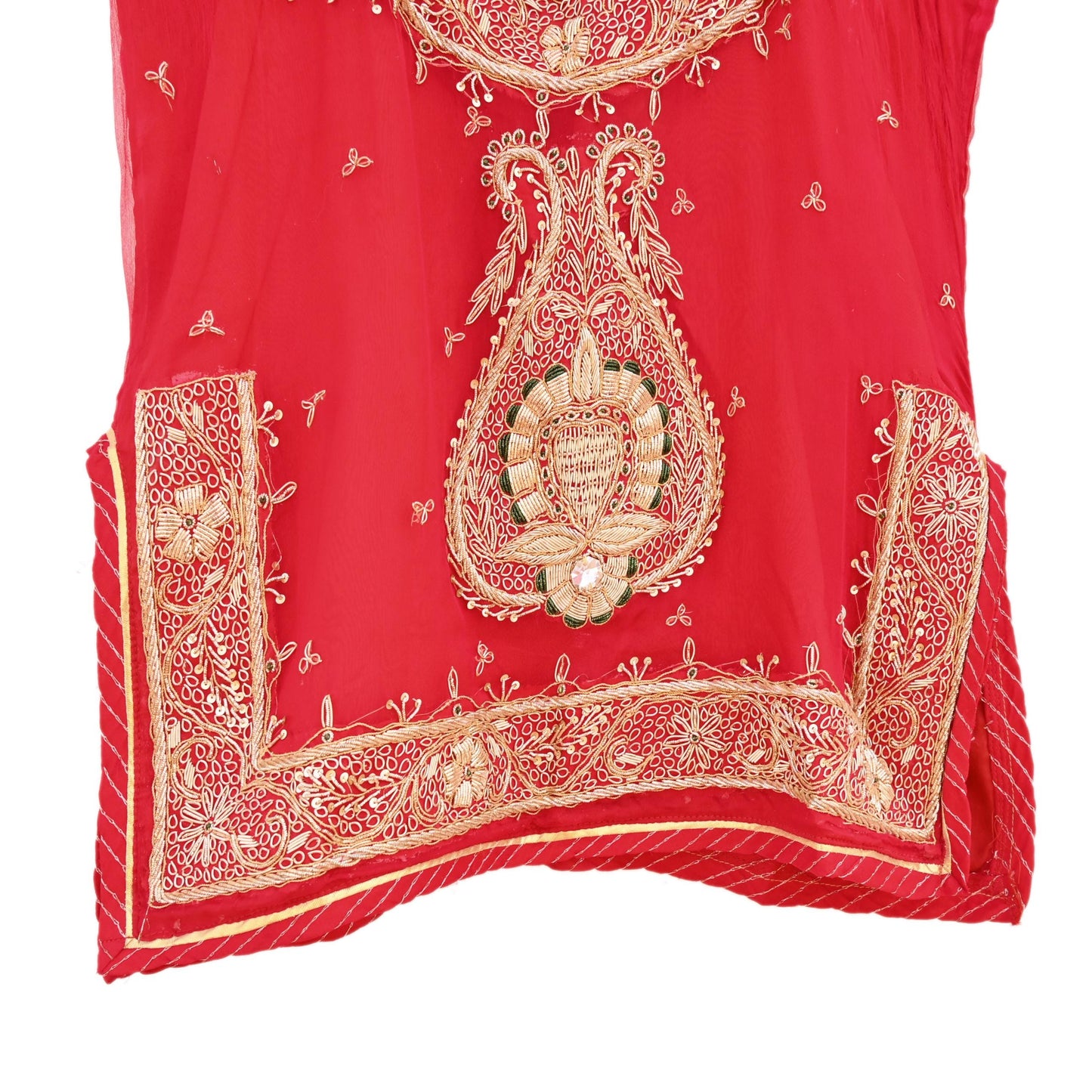 Indian Pre-owned Red Pure Chiffon Silk Hand Embroidered Rajputani Phoshak Blouse/Top/Crop Party wear Bollywood
