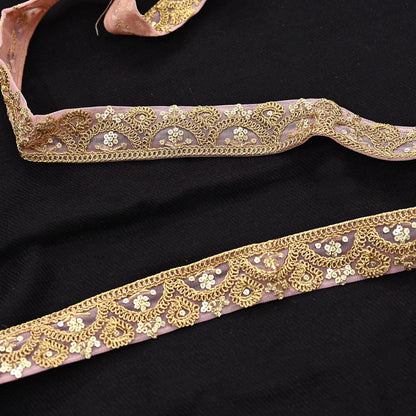 Indian New Net Pink Border 9Yd Embroidered Lace Trim Sewing Craft Ribbon Dress Decor