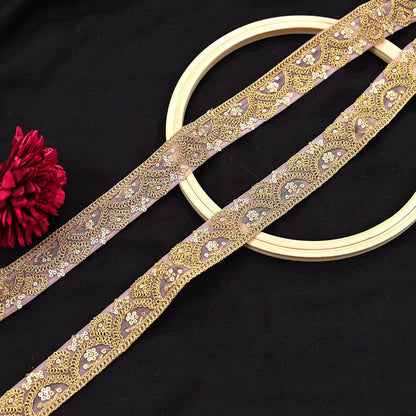 Indian New Net Pink Border 9Yd Embroidered Lace Trim Sewing Craft Ribbon Dress Decor