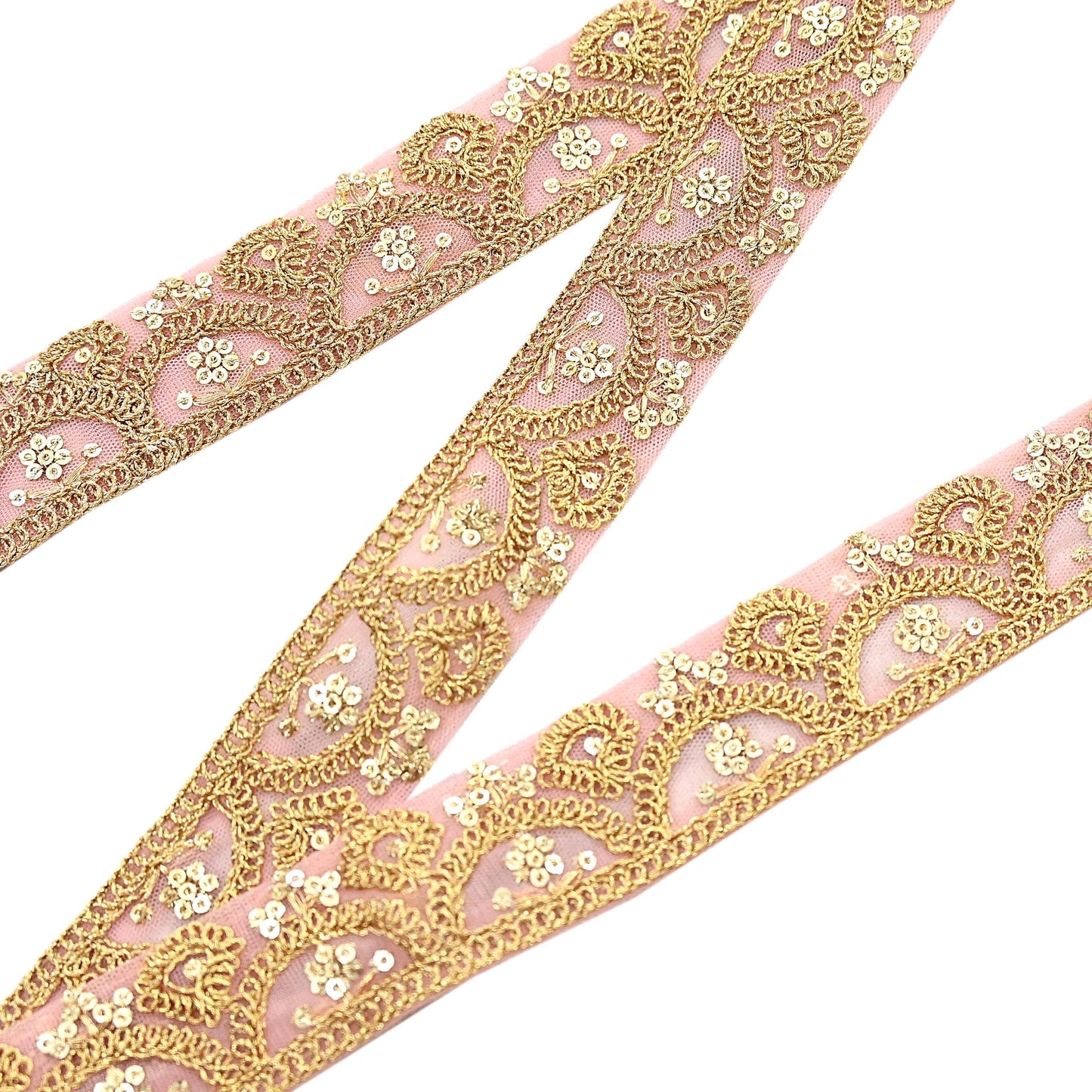 Indian New Net Pink Border 9Yd Embroidered Lace Trim Sewing Craft Ribbon Dress Decor