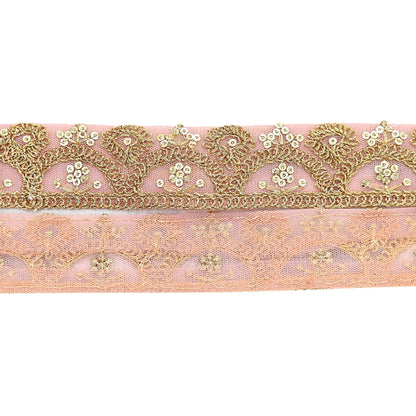 Indian New Net Pink Border 9Yd Embroidered Lace Trim Sewing Craft Ribbon Dress Decor