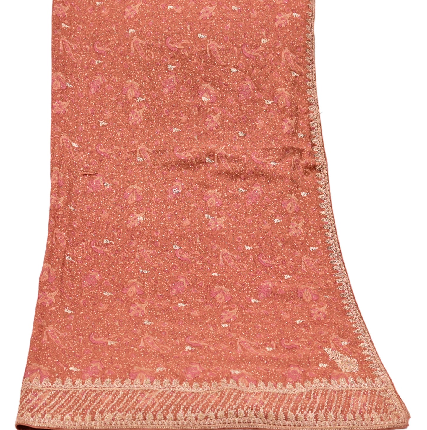 Indian Vintage Heavy Peach Dupatta Pure Silk Long Stole Hand Embroidered Designer By Ritu Kumar Scarves Scarf Zari Zardozi