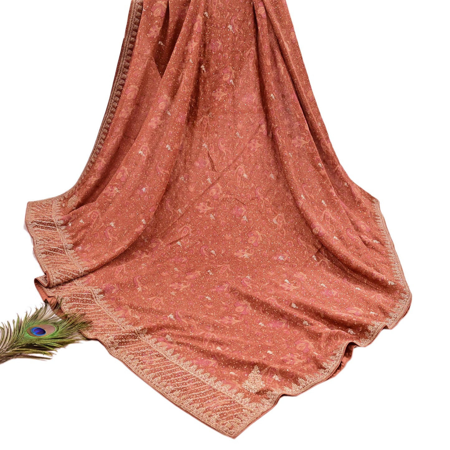 Indian Vintage Heavy Peach Dupatta Pure Silk Long Stole Hand Embroidered Designer By Ritu Kumar Scarves Scarf Zari Zardozi