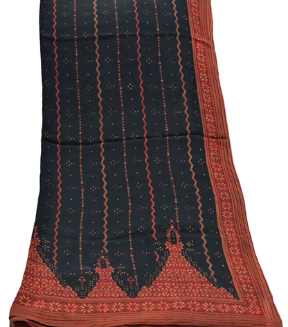 Indian Vintage Heavy Black Dupatta Pure Crepe Silk Long Stole Hand Embroidered Printed Designer By Ritu Kumar Scarves Scarf Zari